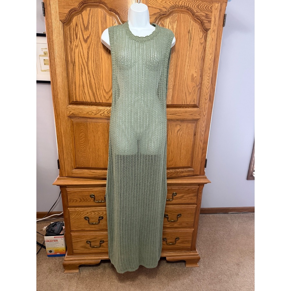 Rag & Bone Riley Crochet Knit‎ Split Hem Maxi Dress Sage Green M Cotton Vacation